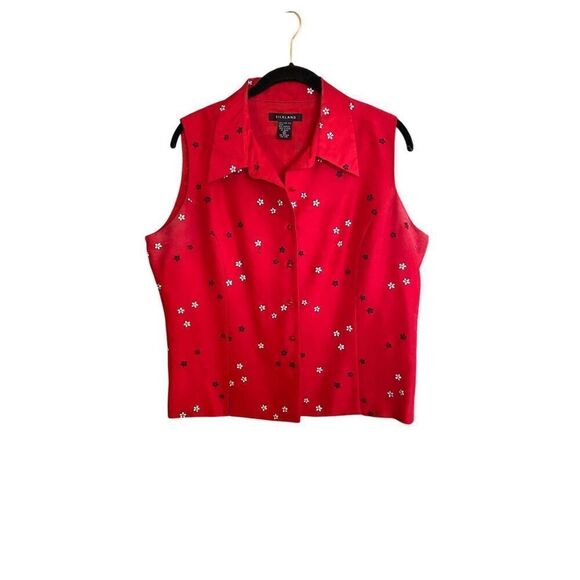 Silkland vintage, women’s red floral, embroidered short sleeve, blouse, size 12 - Picture 2 of 4